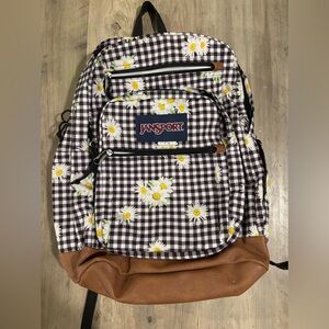 Jansport Black and White Gingham Backpack with Daisies